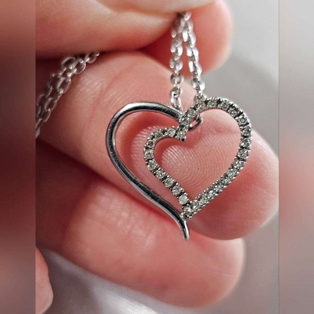 14kt White Gold Diamond Heart Adjustable Chain Necklace
